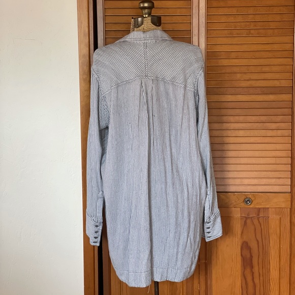 Free People | Blue & White Railroad Stripe Popover | L - Picture 4 of 15
